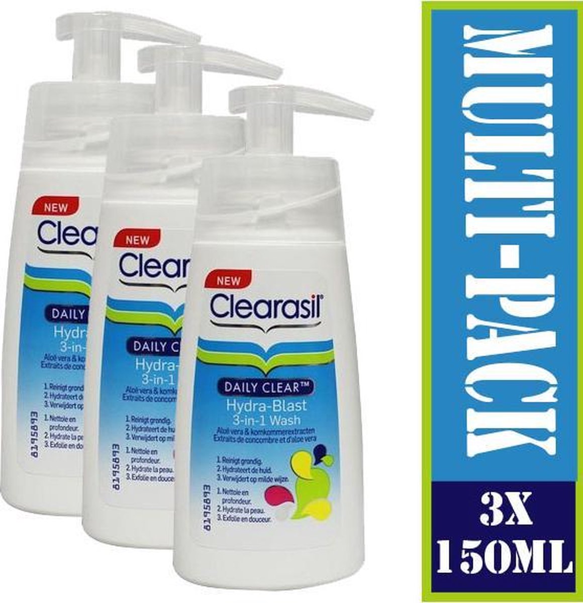 Clearasil Daily Clear 3-in-1 Wash - Reiningslotion - 3 x 150ml - Grootverpakking
