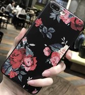 Luxe Bloemen Flower Cover | iPhone 7 Plus | iPhone 8 Plus | Siliconen TPU | Soft case cover | Rood - Zwart hoesje