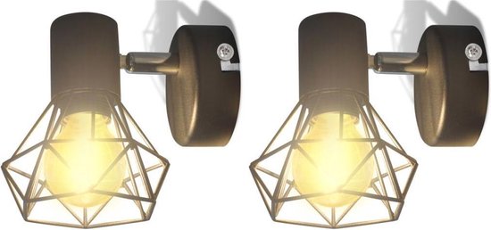 vidaXL Wandlampen 2 st met LED industriële stijl zwart