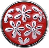 Quiges - Dames Click Button Drukknoop 18mm Bloemen Margriet Emaille Rood - EBCM273
