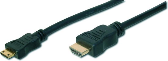 Digitus AK-330106-030-S HDMI-kabel HDMI Aansluitkabel HDMI-A stekker, HDMI-mini-C stekker 3.00 m Zwart Vergulde steekco