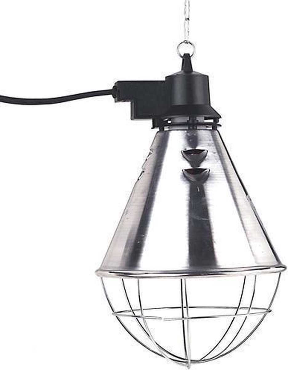 Lampenkap compleet - Heater voor dieren - hitte lamp - 8 luchtgaten - exclusief lamp - 175 Watt -5 meter snoer - zilver