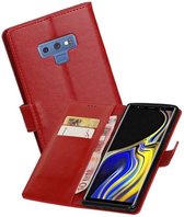 Zakelijke Book Case Telefoonhoesje Geschikt voor de Samsung Galaxy Note 9 - Portemonnee Hoesje - Pasjeshouder Wallet Case - Rood