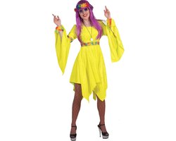 Fluo geel hippie kleed voor vrouwen - Verkleedkleding - Maat S | bol