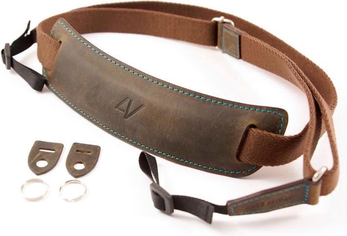 4V Design Lusso Large Neck Strap Washed Tuscany Leather Green/Cyan