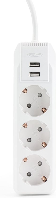 Caliber Stekkerdoos 3-voudig met 2x USB - 2 Meter - 2300 Watt - Overspannings- en Kinderbeveiliging (HPS2301U)