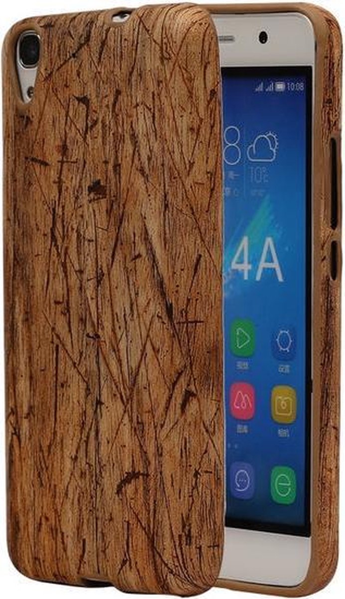 Licht Bruin Hout Design TPU Cover Case voor Huawei Honor Y6 Hoesje