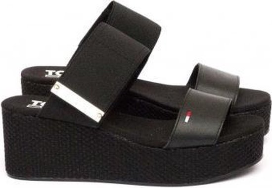 Tommy Hilfiger - Material Mix Flatform sandals wedges zwart - EN0EN00217 -  maat 42 | bol.com