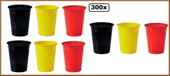 Voordracht werkzaamheid pack 300x Bekers plastic zwart/geel/rood - beker limonade fris drank carnaval  kerst thema... | bol.com