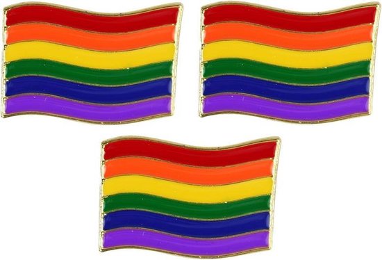 3x Regenboog gay pride kleuren metalen pin/broche/badge 4 cm - Regenboogvlag LHBT accessoires