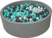 Ballenbad rond - grijs - 125x40 cm - met 1200 wit, grijs en turquoise ballen