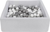 Ballenbak vierkant - grijs - 90x90x30 cm - met 300 wit en grijze ballen