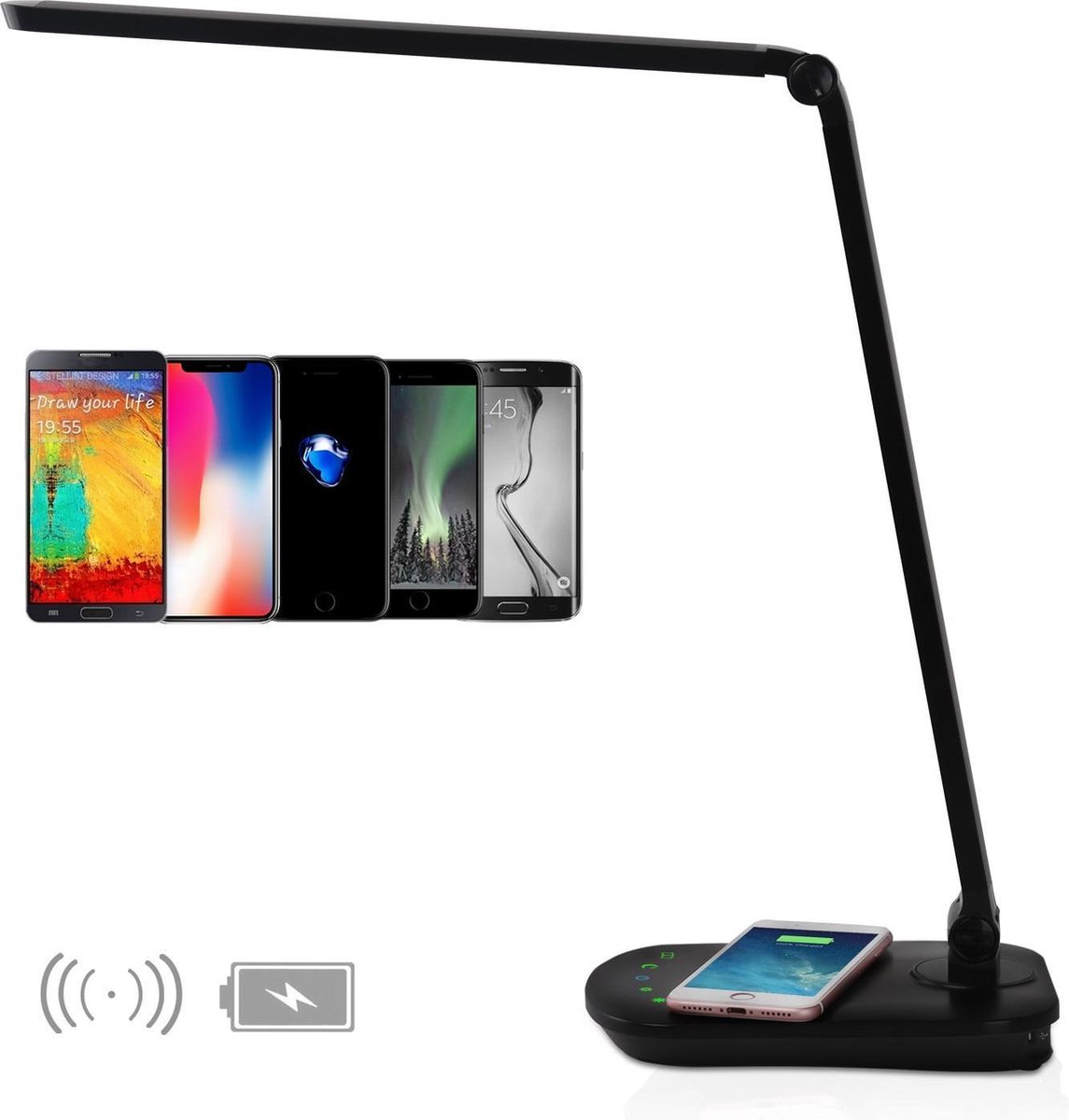 PRIOS LED bureaulamp Opira met USB-aansluiting (modern) in Zwart uit kunststof o.a. voor werkkamer/kantoor, inclusief lichtbron - tafellamp kantoorverlichting