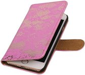 Bloem Bookstyle Hoesje - Wallet Case Telefoonhoesjes - Geschikt voor iPhone 7 / 8 Roze