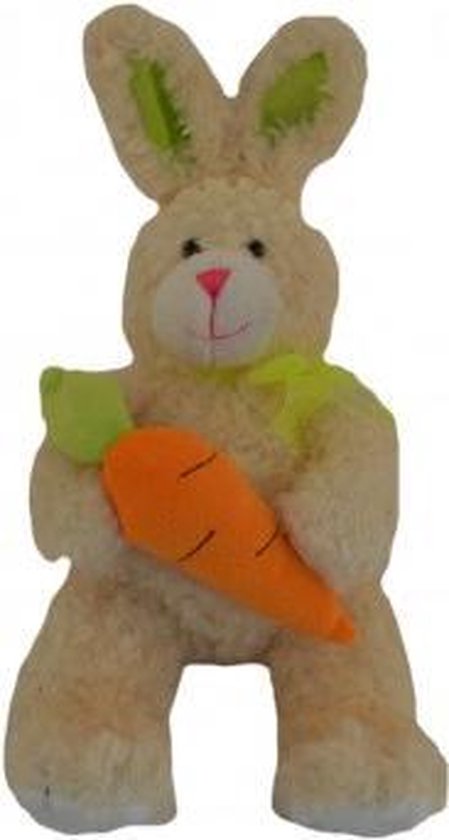 Peluche lapin blanc avec carotte +/- 34 cm
