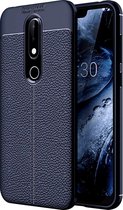 DrPhone Nokia 6.1 (2018) TPU Siliconen Autofocus Hoesje - Leren Achterkant Textuur [Valbescherming /