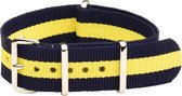 Premium Navy Blue Yellow - Nato strap 16mm - Horlogeband Navy Blauw Geel