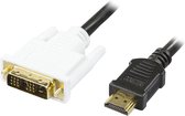 DELTACO HDMI-115-K, kabeladapter van HDMI 19pin naar DVI-D Single Link mannelijk 5m