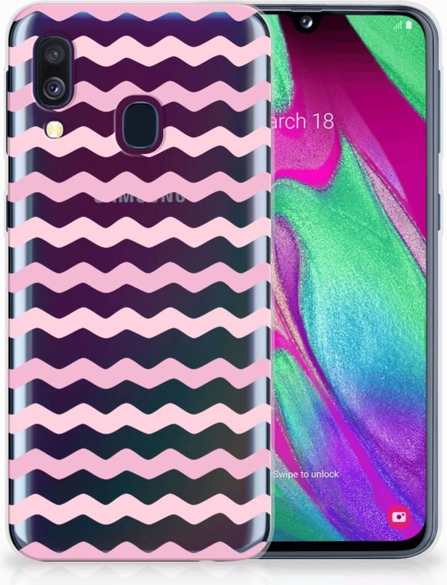Samsung Galaxy A40 TPU bumper Waves Roze