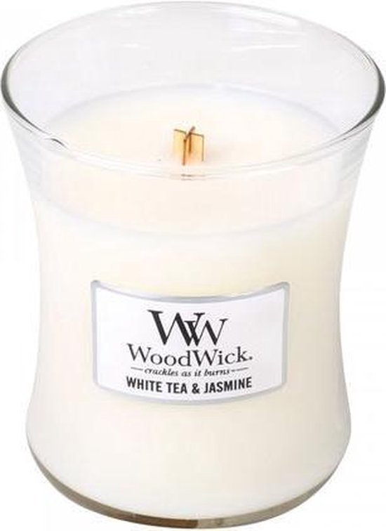 Woodwick Hourglass Medium Geurkaars White tea & Jasmine
