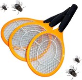 Elektrische vliegenmepper set van 3 stuks geel muggen wespen vliegen incl batterijen