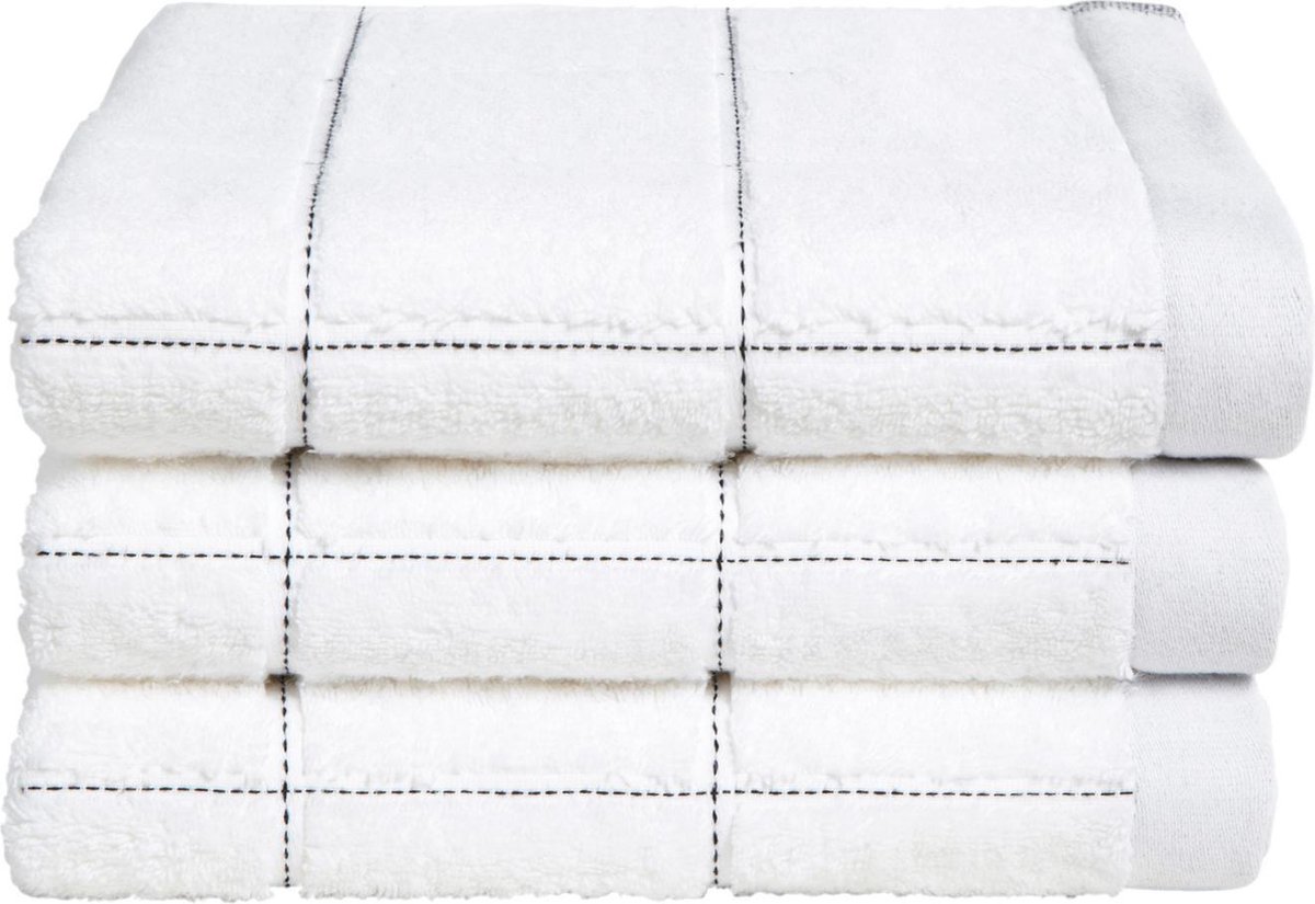 Seahorse Grid - Organic Baddoek - 60x110 cm - White - 3 stuks