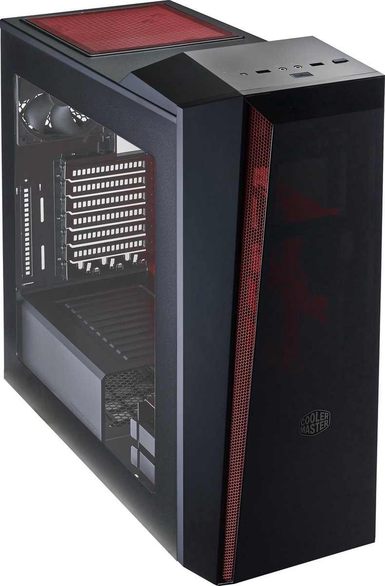 Cooler Master Masterbox 5T Midi Tower Zwart, Rood behuizing
