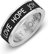 Key Moments Color 8KM R0001 52 Stalen Ring met Tekst - Love Hope Joy - Ringmaat 52 - Cadeau - Zilverkleurig / Zwart