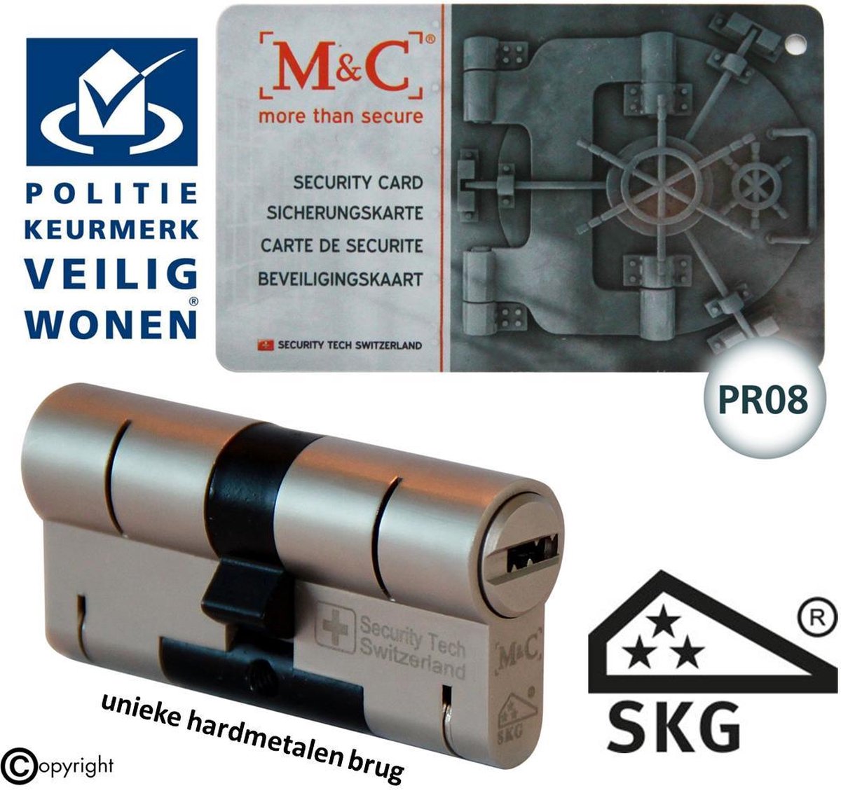 M&C anti kerntrek SKG*** 32/47 veiligheids cilinder met PKVW erkenning en PR08 beschermd profiel