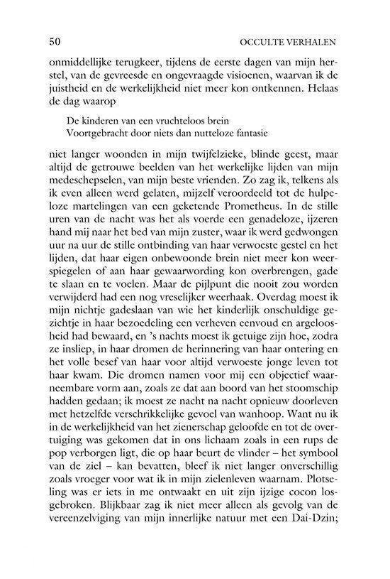 Bladzijde 50 van 'Occulte verhalen' met tekst over een verhaal.