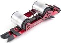 Feedback Sports Omnium fietstrainer in rood met twee metalen rollen.