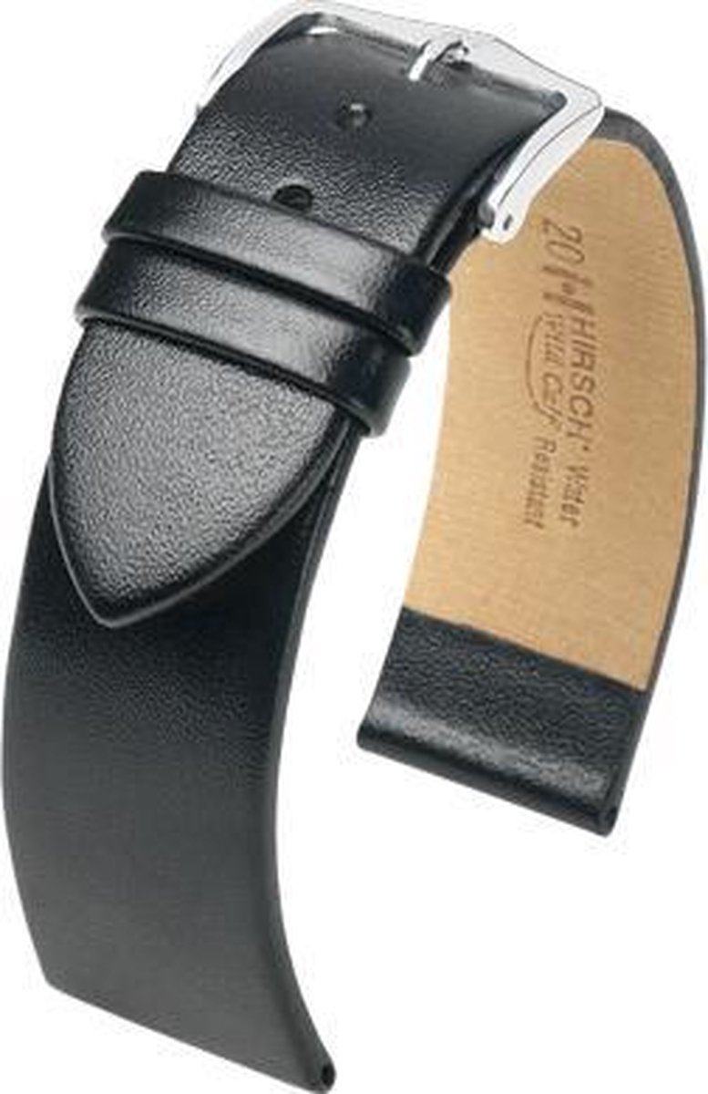 Hirsch horlogeband - Wild Calf Zwart Leer 18mm Extra Lang