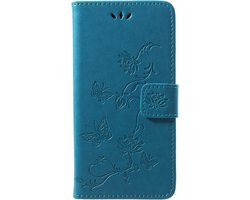 Bloemen & Vlinders Book Case - Geschikt voor Huawei P20 Lite Hoesje - Blauw