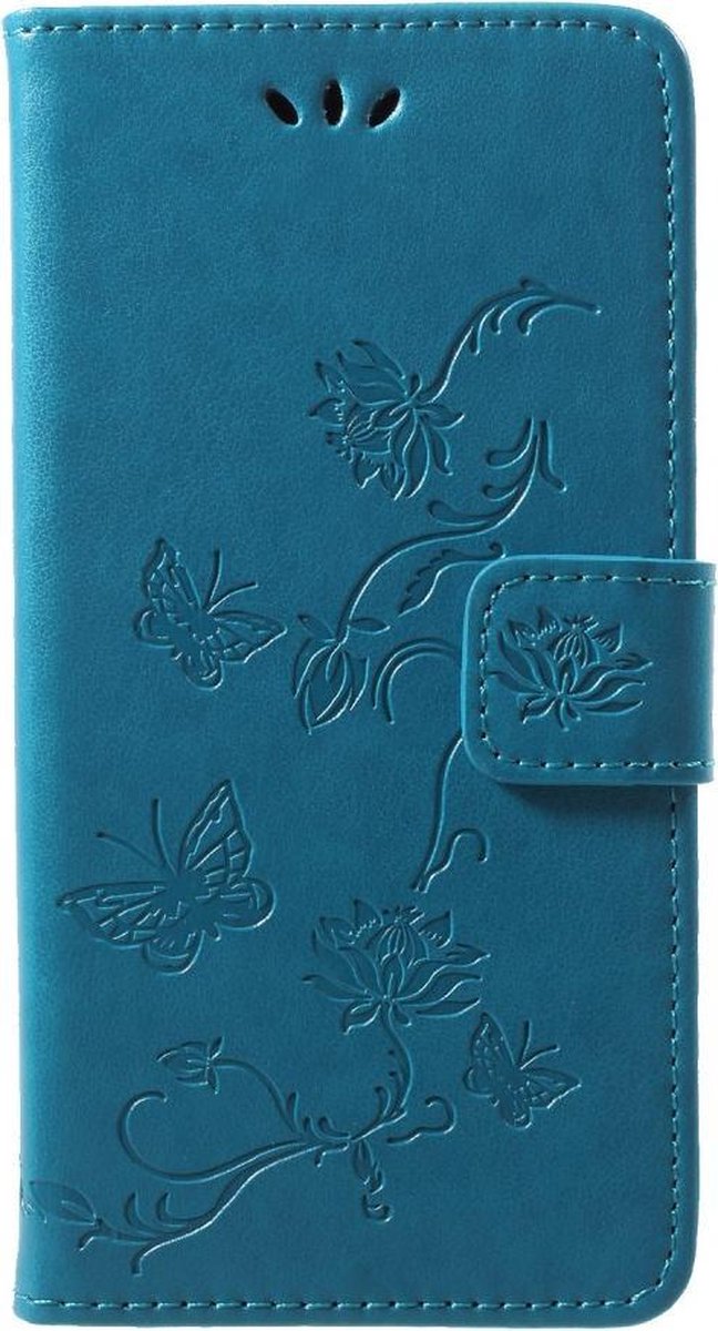 Bloemen & Vlinders Book Case - Geschikt voor Huawei P20 Lite Hoesje - Blauw