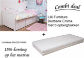 Lilli Furniture - Emma bedbank met 3 mega bakken - Inclusief HR40 koudschuim matras - inclusief lattenbodem - 90x200cm - wit