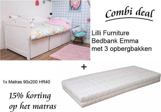 President Handvest het doel Lilli Furniture - Emma bedbank met 3 mega bakken - Inclusief HR40  koudschuim matras -... | bol.com