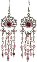 Oorbellen hangers zilver kleur met roze details