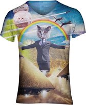 Illuminatie kattenshirt Maat: M V - hals - Festival shirt - Superfout - Fout T-shirt - Feestkleding - Festival outfit - Foute kleding - Kattenshirt - Kleding fout feest