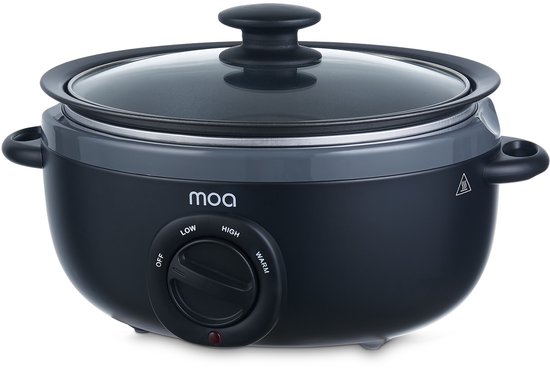 MOA Slowcooker 6,5L - Ø 31cm - Aluminium Binnenpan - Doorzichtige Deksel - 3 Warmtestanden - Vaatwasserbestendig - BPA-Vrij - Zwart