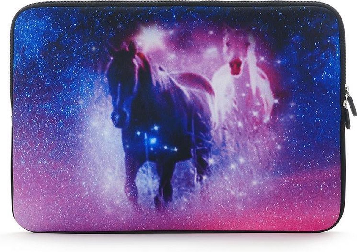 Laptop Sleeve met paarden tot 15.4 inch – Blauw/Paars/Roze