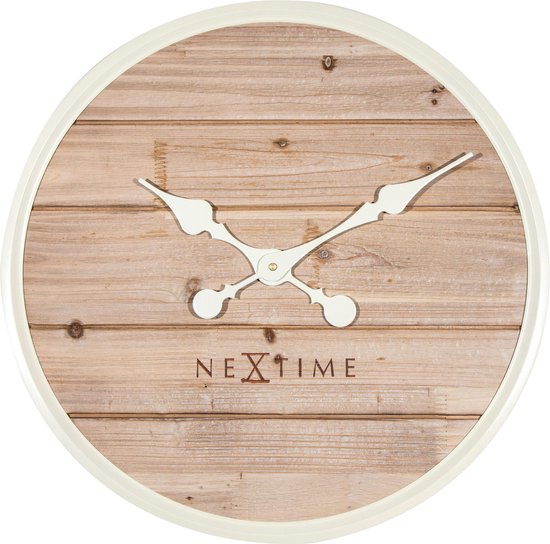 Wandklok NeXtime dia. 50 cm, hout, wit, 'Plank' NE-3134WI