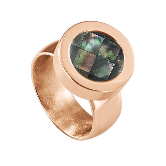 Quiges RVS Schroefsysteem Ring Rosékleurig Glans 16mm met Verwisselbare Grijze Blokjes Schelp 12mm Mini Munt