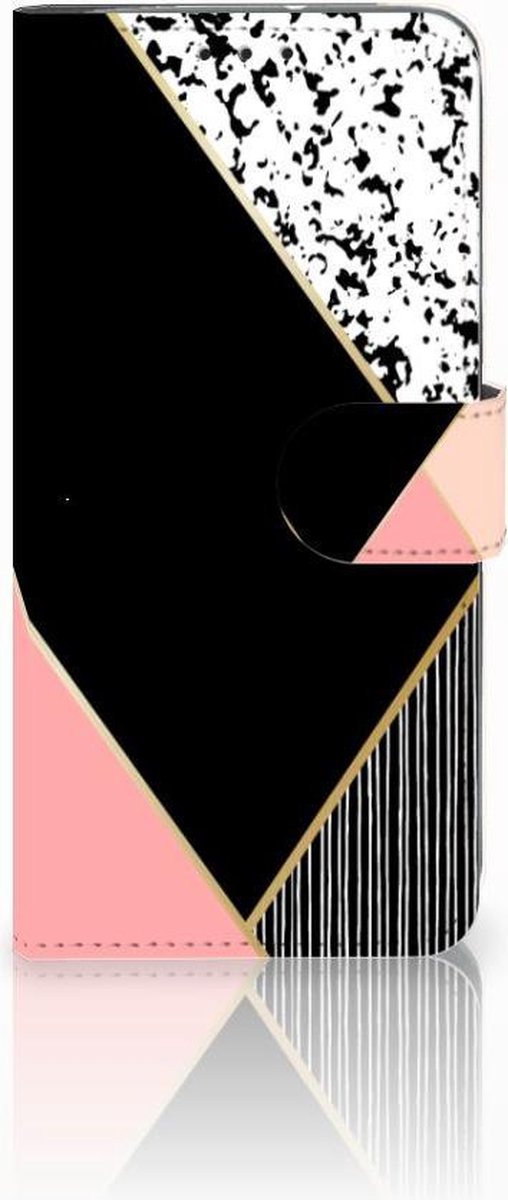 Motorola Moto G7 Power Book Case Zwart Roze Vormen