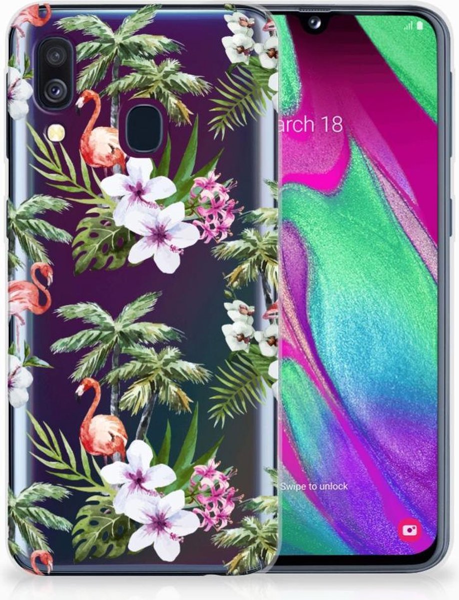 Samsung Galaxy A40 TPU Hoesje Flamingo Palms