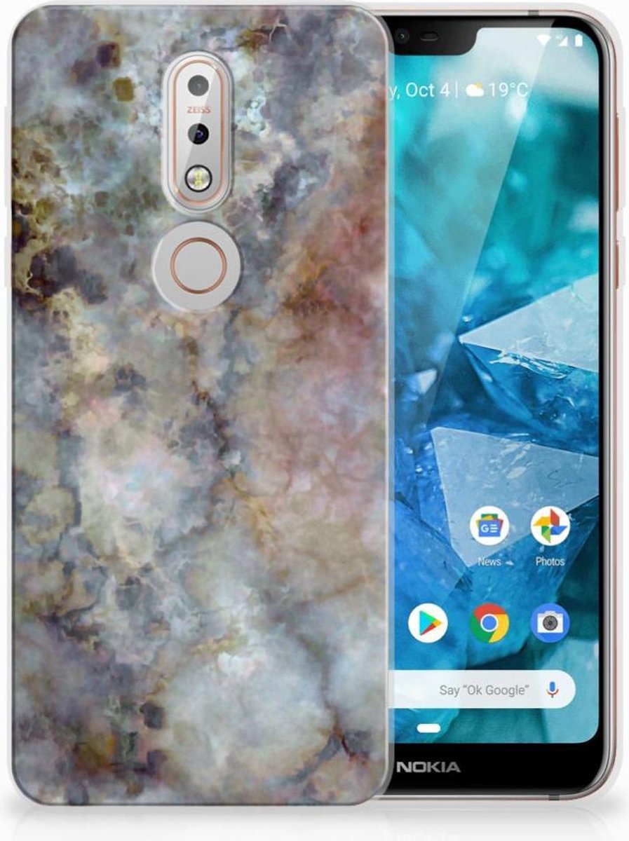 Nokia 7.1 TPU Siliconen Hoesje Marmer Grijs