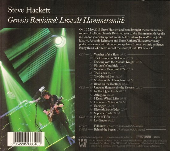 Steve Hackett - Genesis Revisited:live At Hammersmi, Steve Hackett | Muziek  | bol.com