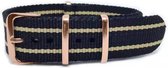 Premium Black Beige - Nato strap 22mm - Stripe - Horlogeband Zwart Beige + Luxe pouch
