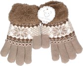 Gebreide winter handschoenen bruin bruin met pluche voor meisjes