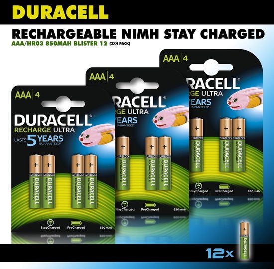 verteren hulp in de huishouding prinses Duracell AAA Oplaadbare Batterijen - 850 mAh - 12 stuks | bol.com
