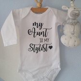 Baby Rompertje met tekst My aunt is my stylist  | Lange mouw | wit | maat  62/68